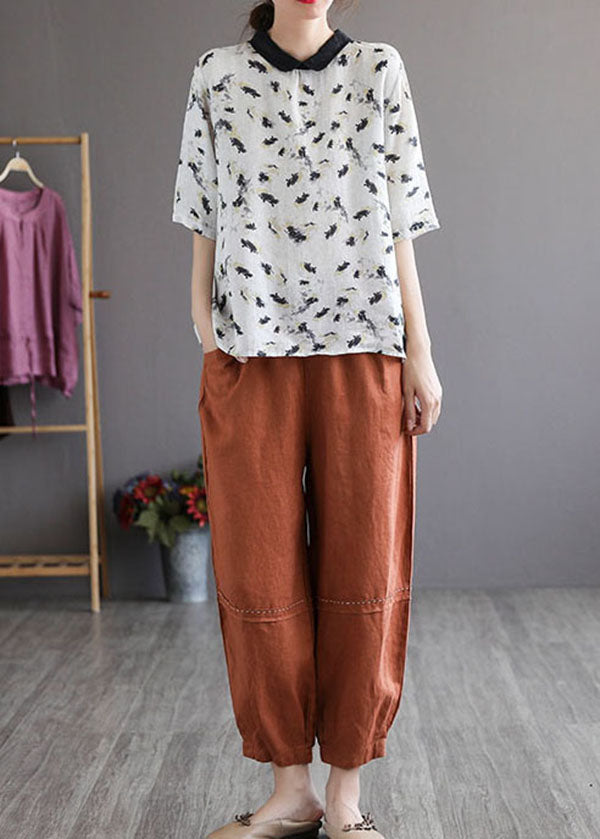 Boutique Weiße Peter Pan Kragen Patchwork Baumwolle Blusen Kurzarm