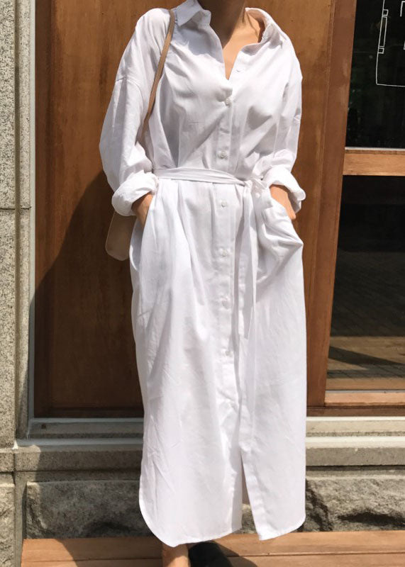 Boutique Weiß Peter Pan Kragen Krawatte Taille Baumwolle Knöchel Kleid Frühling