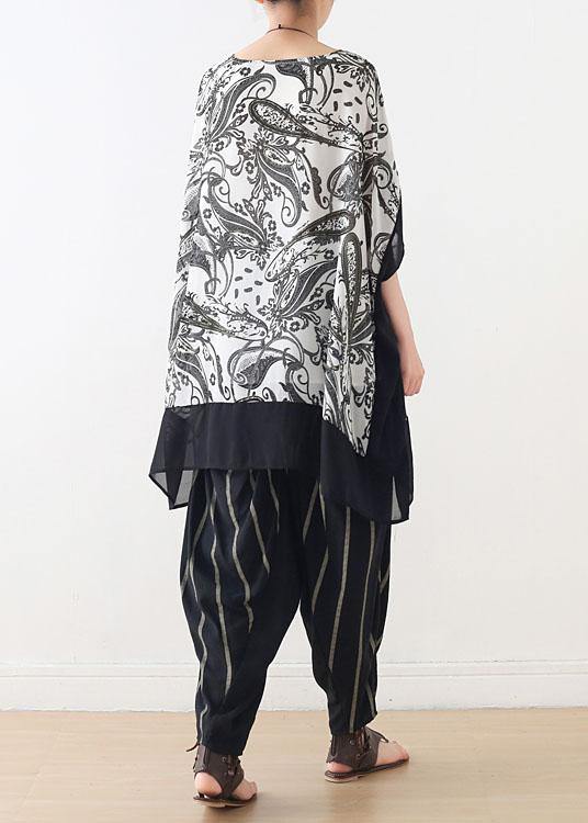 Boutique White Print Batwing Sleeve Chiffon Summer Shirt Tops - SooLinen