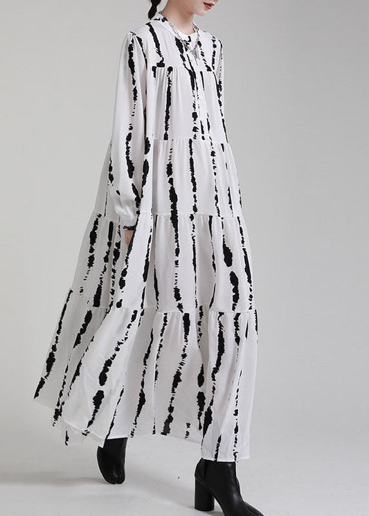 Boutique Weiß Print Patchwork Asymmetrische Design Herbst Urlaub Kleider Lange ärmel