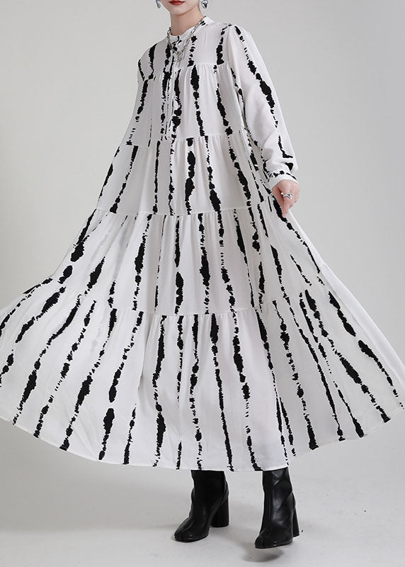 Boutique Weiß Print Patchwork Asymmetrische Design Herbst Urlaub Kleider Lange ärmel