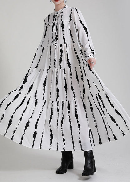 Boutique Weiß Print Patchwork Asymmetrische Design Herbst Urlaub Kleider Lange ärmel