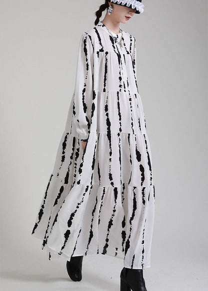 Boutique Weiß Print Patchwork Asymmetrische Design Herbst Urlaub Kleider Lange ärmel