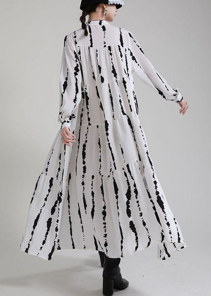 Boutique Weiß Print Patchwork Asymmetrische Design Herbst Urlaub Kleider Lange ärmel