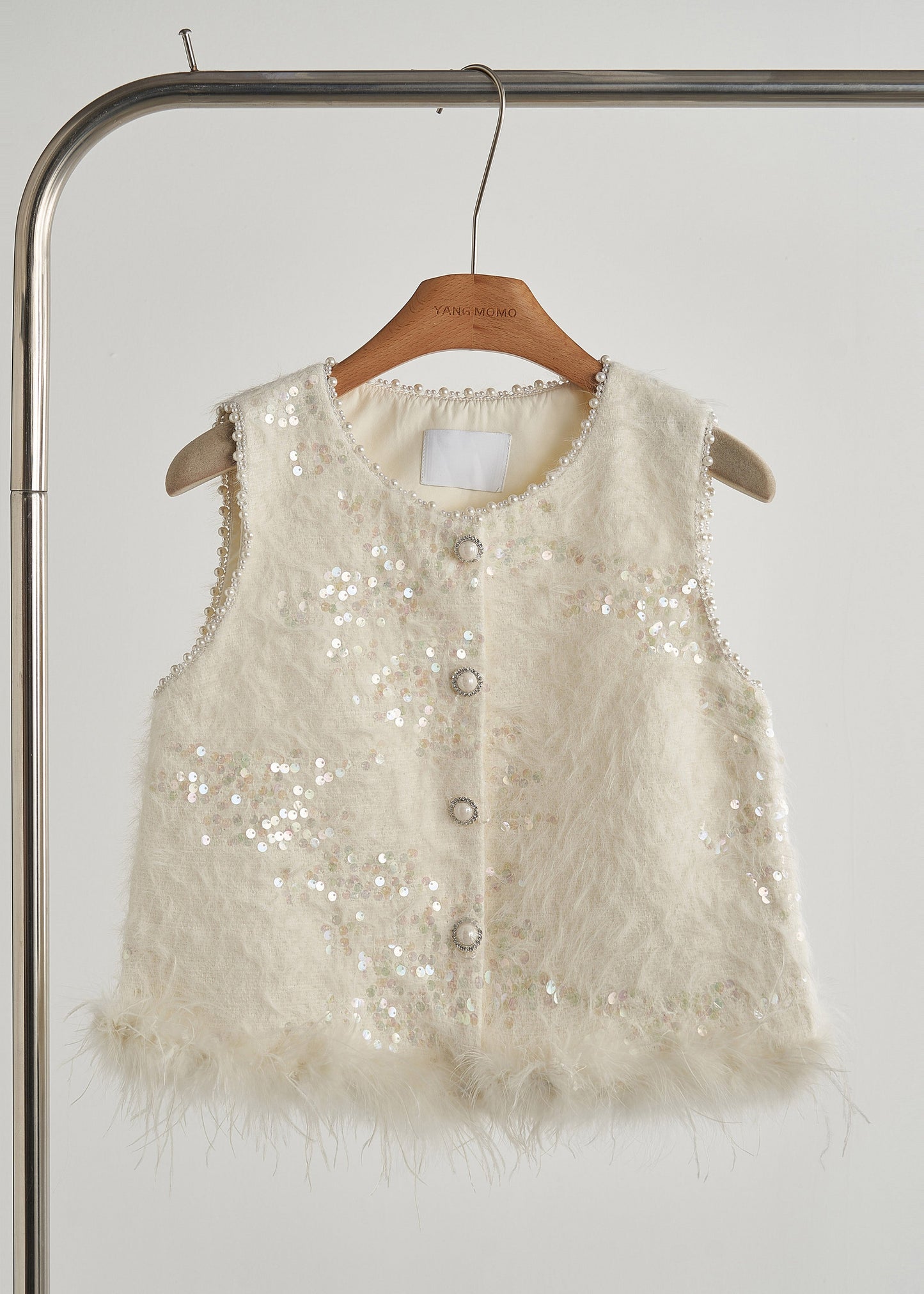 Boutique White Sequins Patchwork Feather Vests Fall