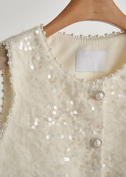Boutique White Sequins Patchwork Feather Vests Fall