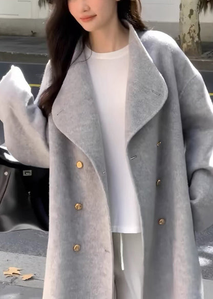 Boutique Weißer Stehkragen Doppelreiher Wollmantel Winter