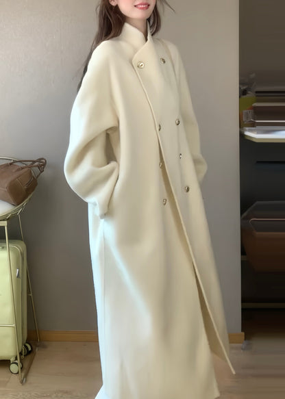 Boutique Weißer Stehkragen Doppelreiher Wollmantel Winter