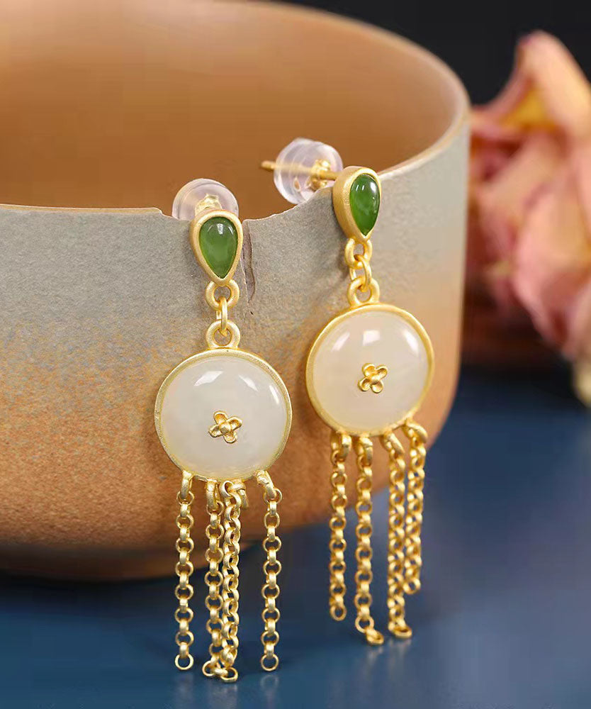 Boutique Ohrringe mit Quaste aus weißem Sterlingsilber mit Overgild-Jade