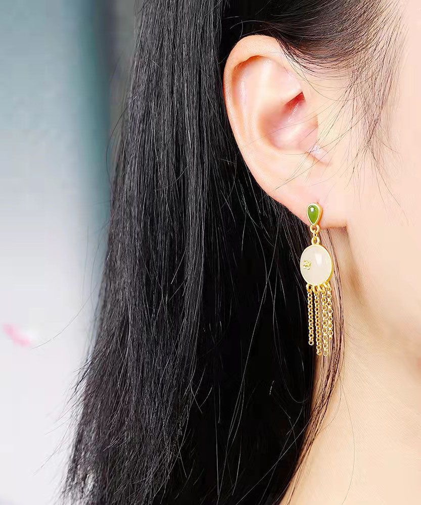 Boutique Ohrringe mit Quaste aus weißem Sterlingsilber mit Overgild-Jade