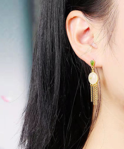 Boutique Ohrringe mit Quaste aus weißem Sterlingsilber mit Overgild-Jade