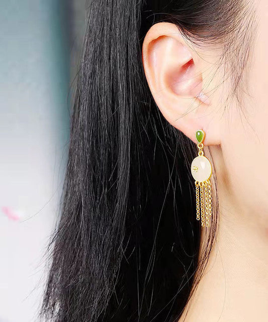 Boutique Ohrringe mit Quaste aus weißem Sterlingsilber mit Overgild-Jade