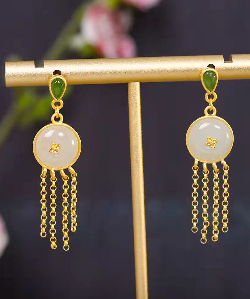 Boutique Ohrringe mit Quaste aus weißem Sterlingsilber mit Overgild-Jade