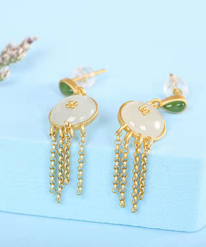 Boutique Ohrringe mit Quaste aus weißem Sterlingsilber mit Overgild-Jade