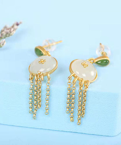 Boutique Ohrringe mit Quaste aus weißem Sterlingsilber mit Overgild-Jade