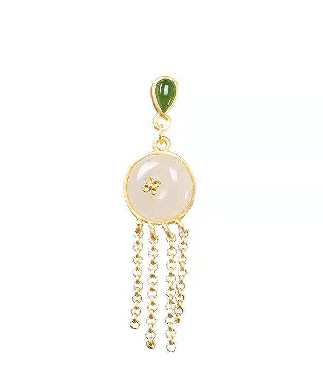 Boutique Ohrringe mit Quaste aus weißem Sterlingsilber mit Overgild-Jade