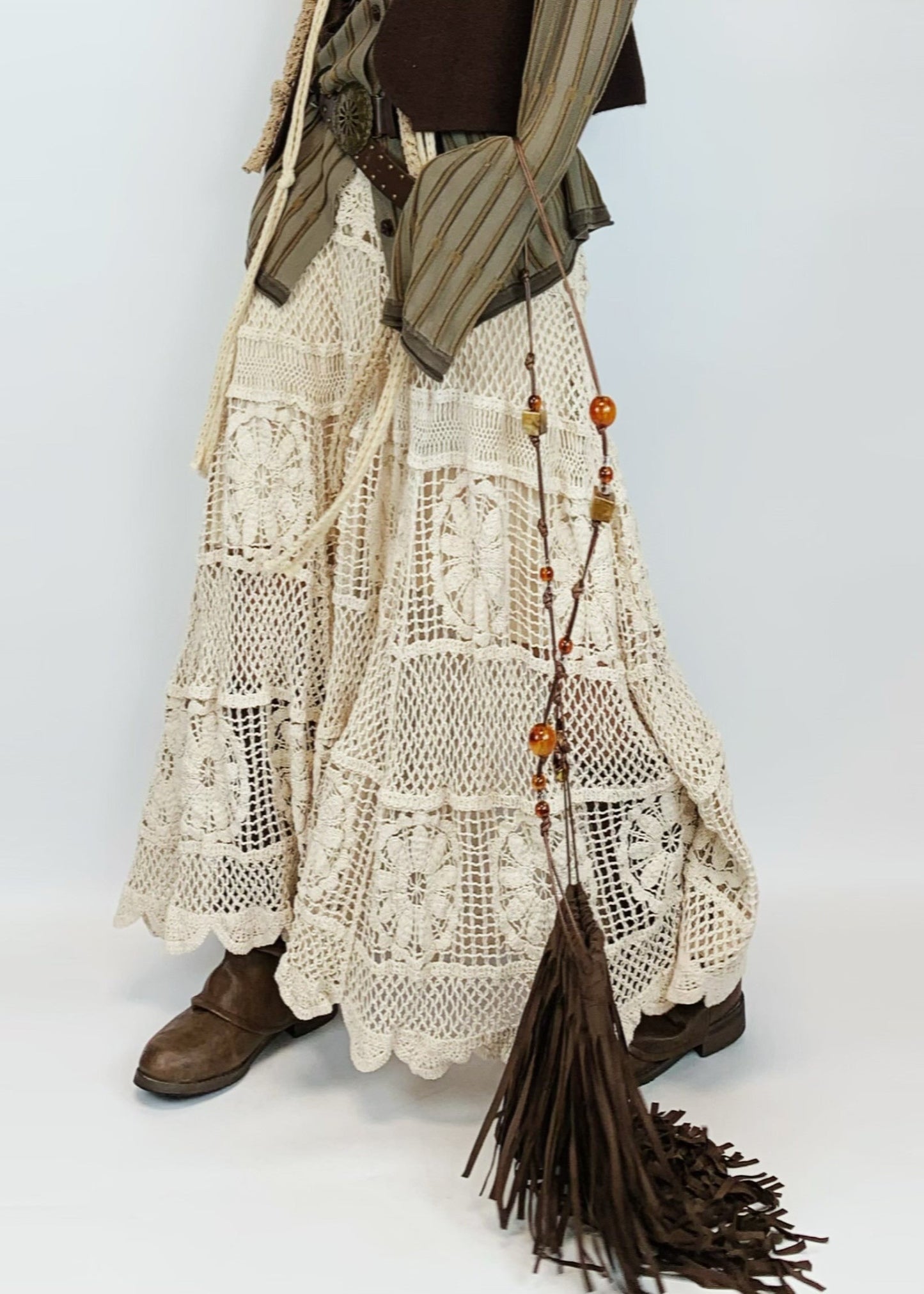 Boutique White Tasseled Hollow Out Knit Skirts Summer