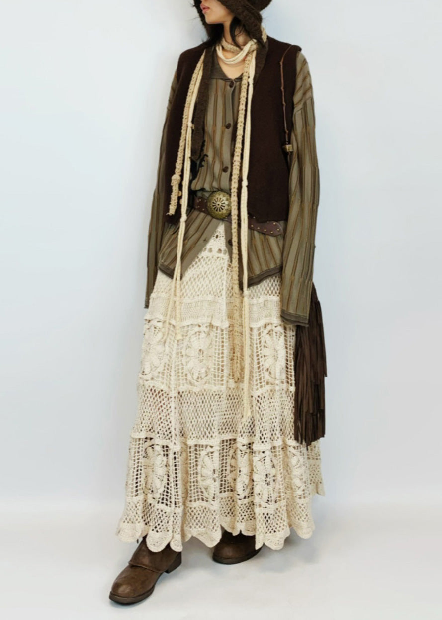 Boutique White Tasseled Hollow Out Knit Skirts Summer