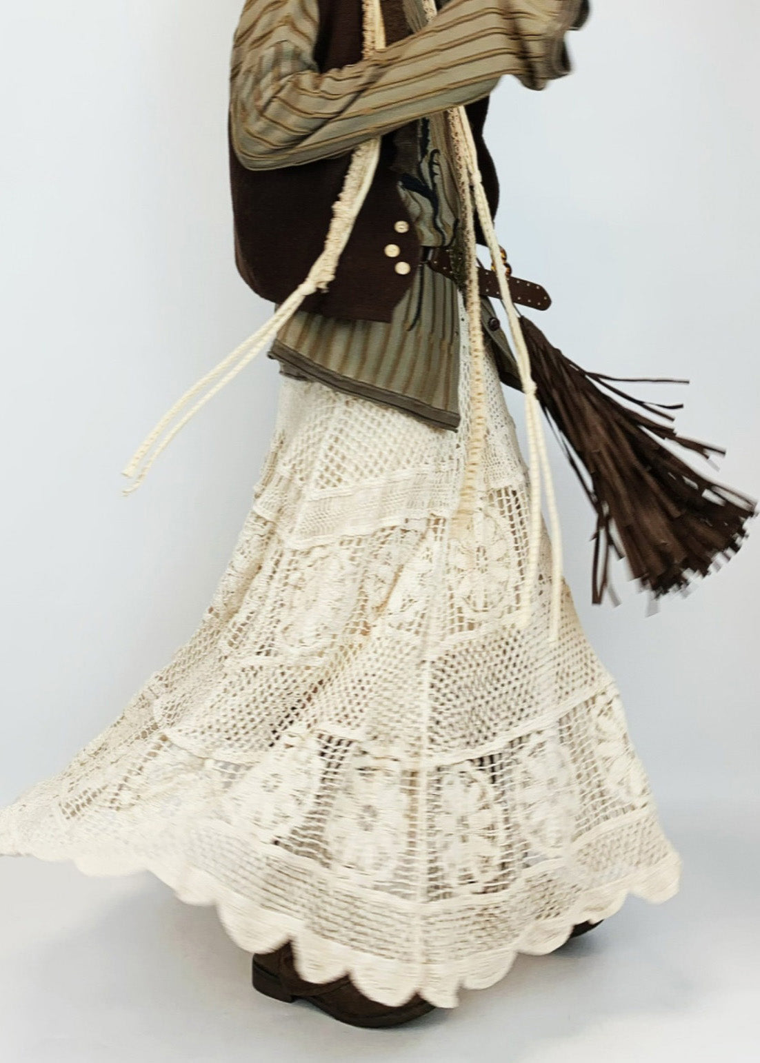 Boutique White Tasseled Hollow Out Knit Skirts Summer