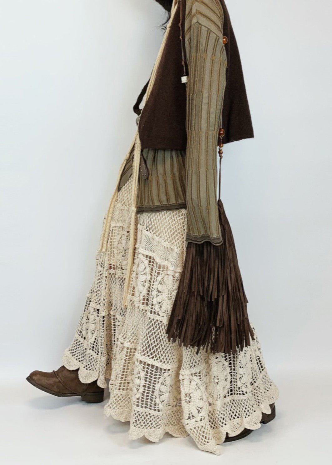 Boutique White Tasseled Hollow Out Knit Skirts Summer