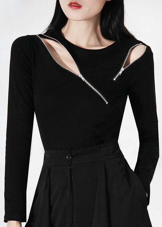 Boutique Weiße asymmetrische Design Zip Up Tops Frühling