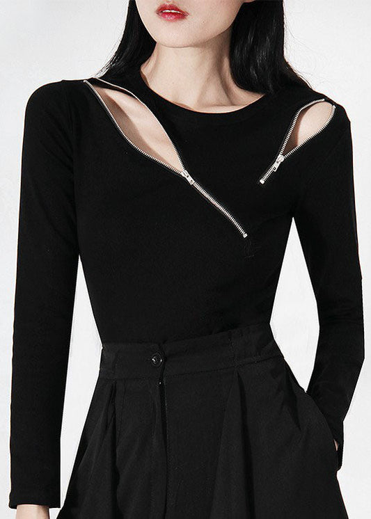 Boutique Weiße asymmetrische Design Zip Up Tops Frühling