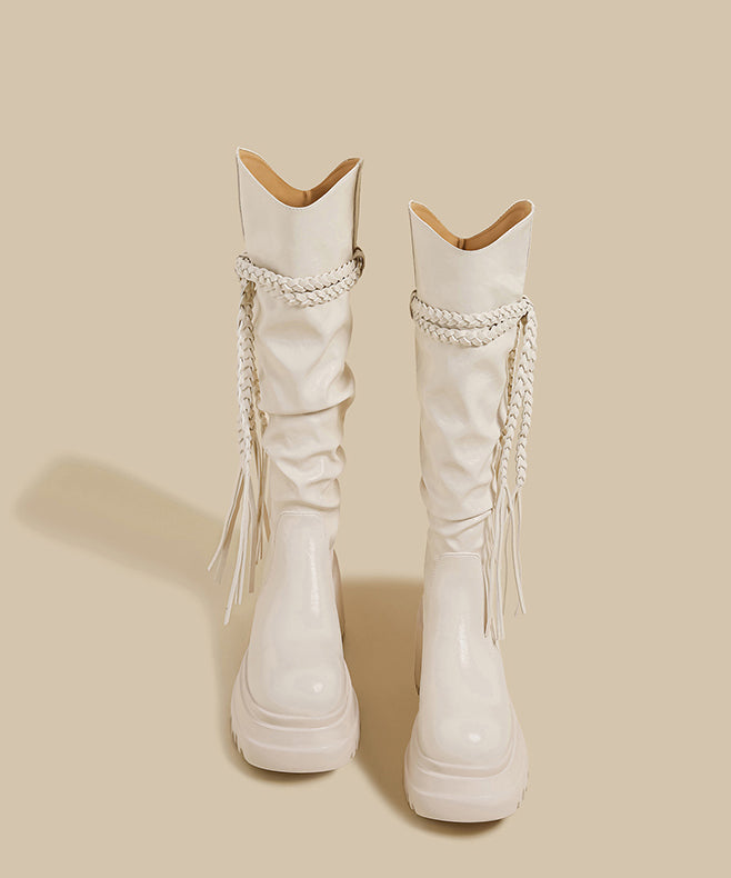 Botas gruesas de empalme arrugado de boutique de cuero sintético marrón