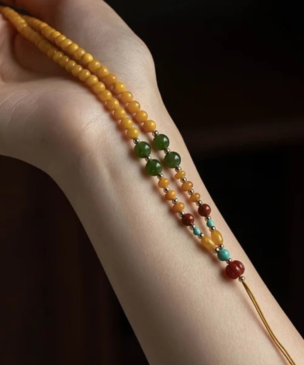 Boutique Gelb Legierung Bienenwachs Jade Achat Perlen Anhänger Halskette