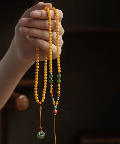 Boutique Gelb Legierung Bienenwachs Jade Achat Perlen Anhänger Halskette