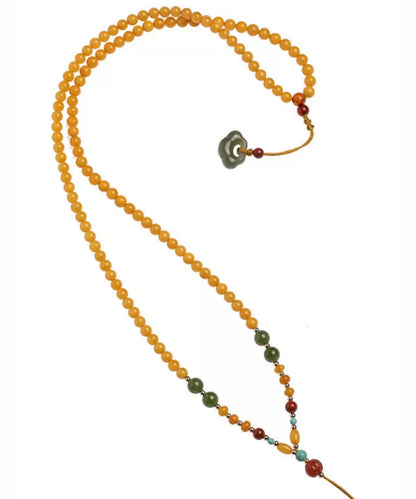 Boutique Gelb Legierung Bienenwachs Jade Achat Perlen Anhänger Halskette