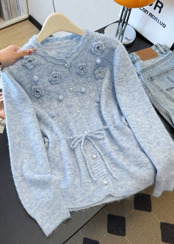 Boutique Yellow Hollow Out Floral Knit Cardigans Spring