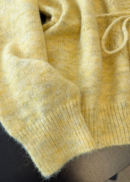 Boutique Yellow Hollow Out Floral Knit Cardigans Spring