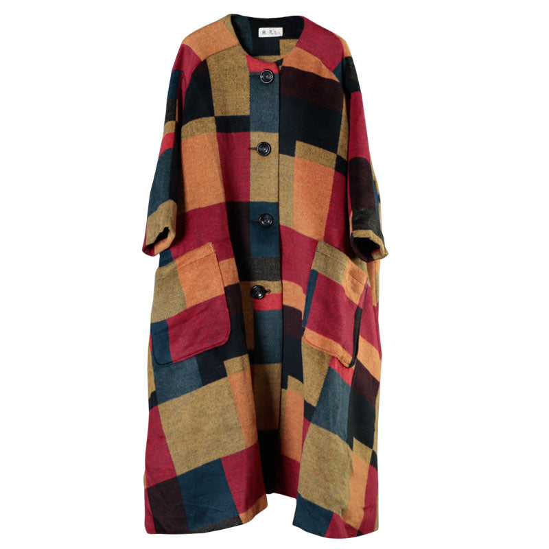 Boutique Yellow Plaid Pockets Button Fall Coat Long Sleeve