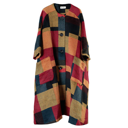 Boutique Yellow Plaid Pockets Button Fall Coat Long Sleeve