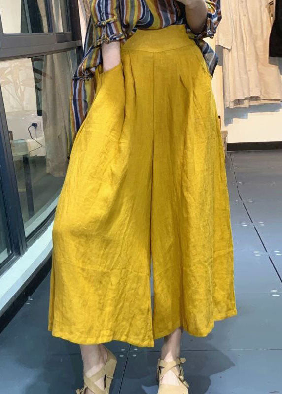 Boutique Gelb Taschen zerknittert Baumwolle Hosen Frühling