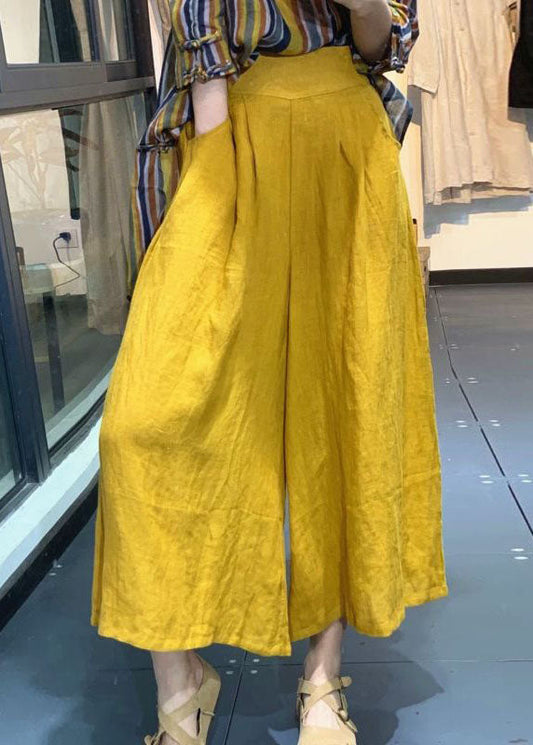 Boutique Gelb Taschen zerknittert Baumwolle Hosen Frühling