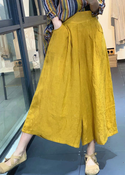 Boutique Gelb Taschen zerknittert Baumwolle Hosen Frühling