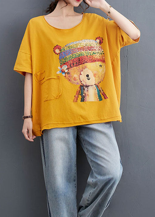 Boutique Gelb Print Baumwolle Bluse Tops Halbarm