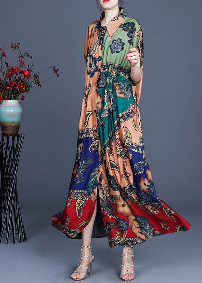 Boutique Yellow Print Summer Short Sleeve Cardigan Long - SooLinen