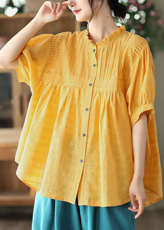 Blusa de algodón con botones y volantes en amarillo de Boutique para verano