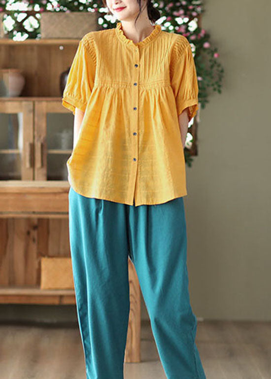 Blusa de algodón con botones y volantes en amarillo de Boutique para verano
