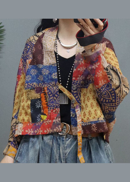 Boutique Gelber V-Ausschnitt Print Orientalischer Wintermantel