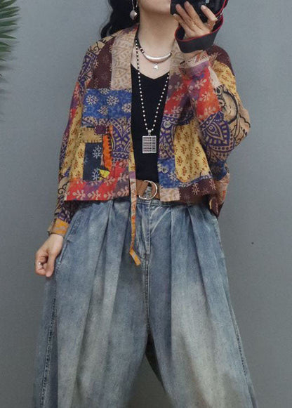 Boutique Gelber V-Ausschnitt Print Orientalischer Wintermantel