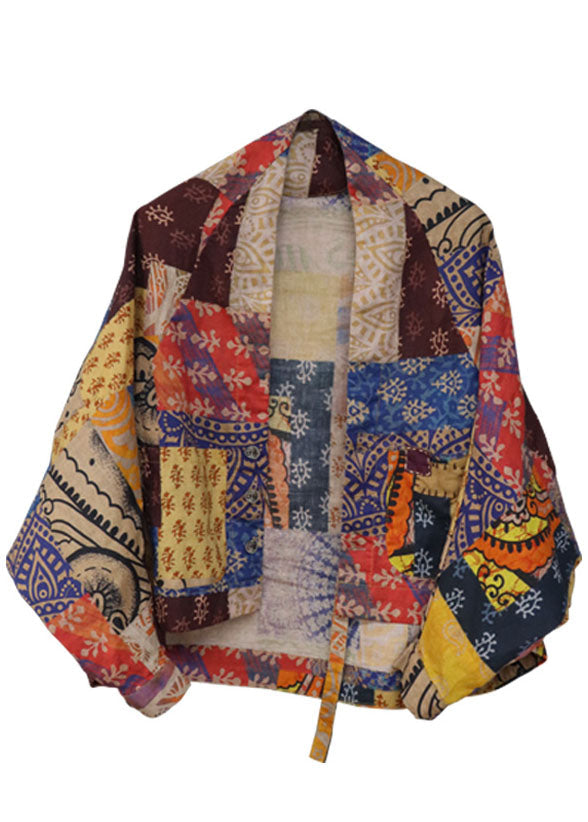 Boutique Gelber V-Ausschnitt Print Orientalischer Wintermantel