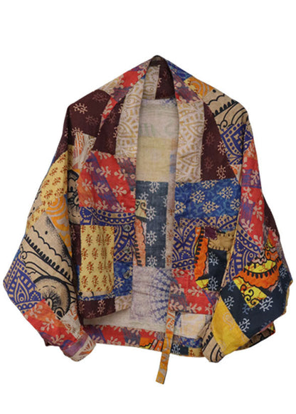 Boutique Gelber V-Ausschnitt Print Orientalischer Wintermantel