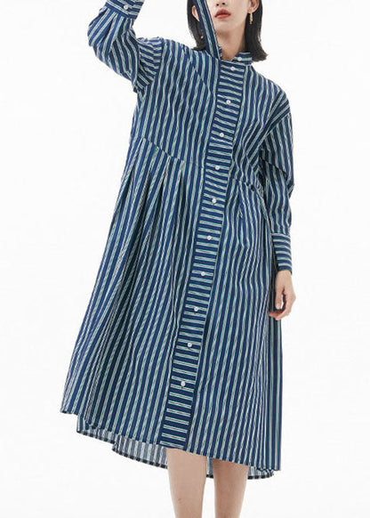 Boutique schwärzlich Grün Stehkragen faltig Gestreiften hemd Kleid Frühling