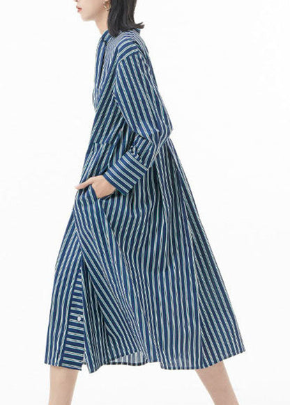 Boutique schwärzlich Grün Stehkragen faltig Gestreiften hemd Kleid Frühling