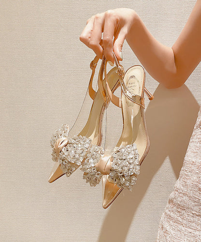 Bow Zirkon Spitzschuh Stiletto Heels Sandalen Neue Champagner