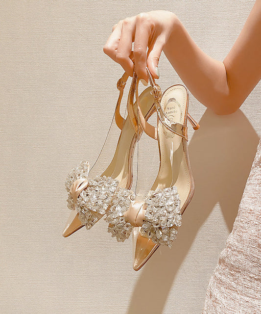 Bow Zirkon Spitzschuh Stiletto Heels Sandalen Neue Champagner