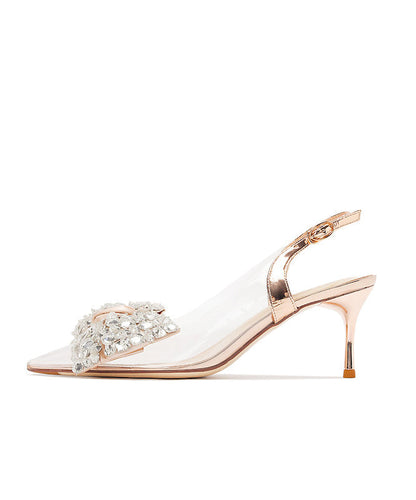 Bow Zirkon Spitzschuh Stiletto Heels Sandalen Neue Champagner